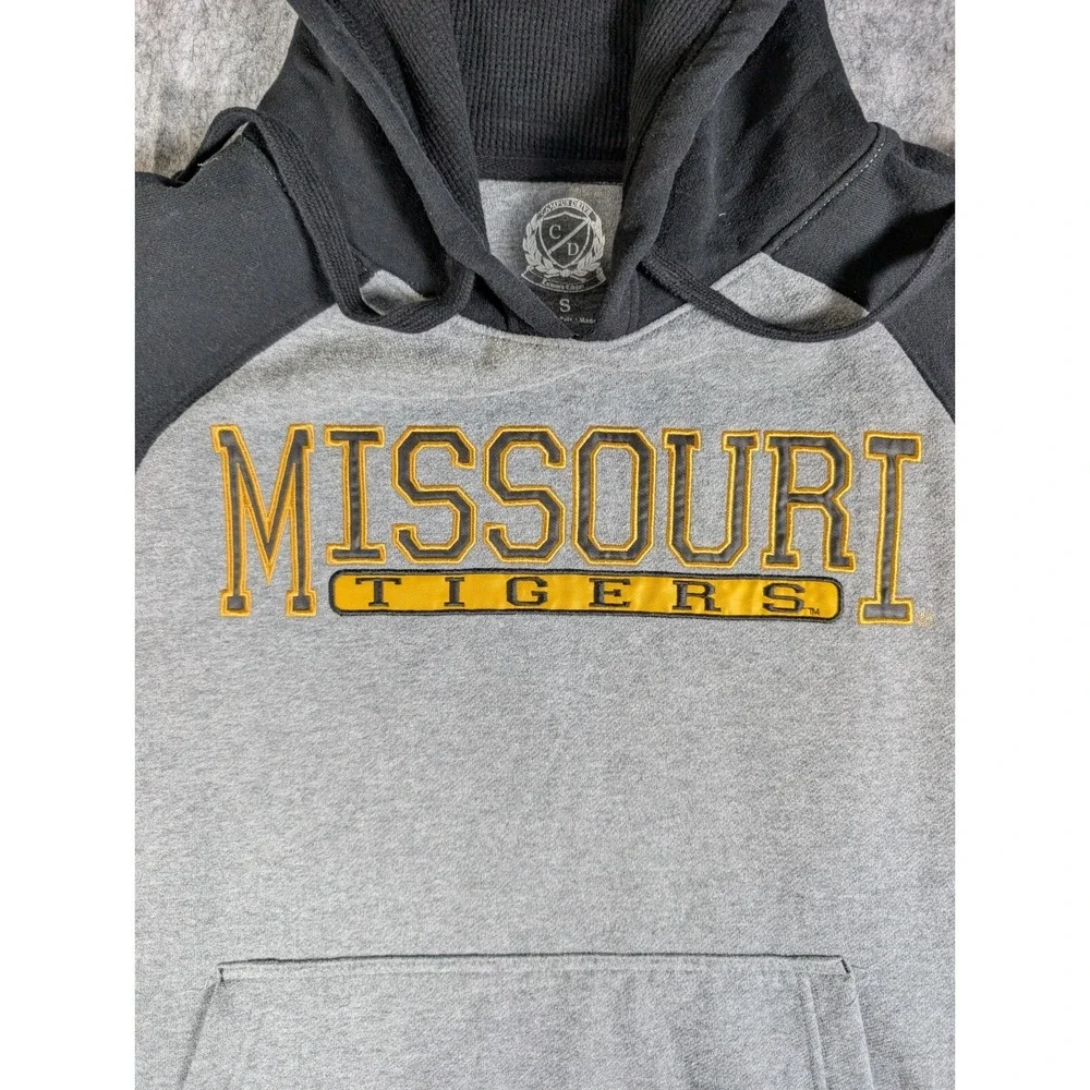 VTG Missouri Tigers‎ Black and Gray Hoodie Stitched Sweatshirt - Small